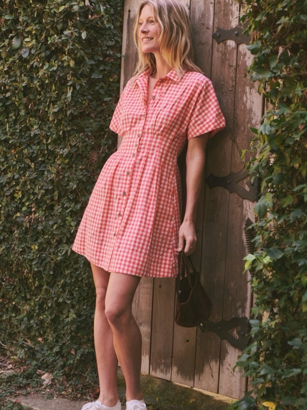 Marine Layer Pink Gingham Button-Front Mini Dress - Picture 2 of 4